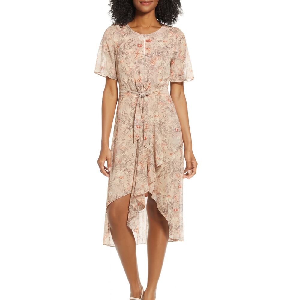 Forest Lily Knot Waist High Low Hem Dress Size 4 Floral Ruffle Summer Wedding